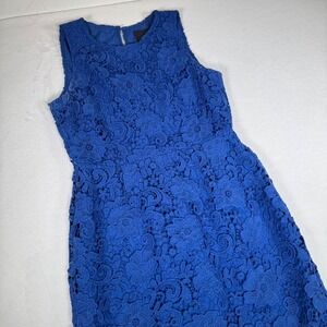 J Crew Dress Size‎ 10 Blue Floral Lace Sleeveless Lined Party Cocktail